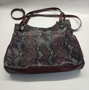 Vince Camuto Burgundy Snake-Print Shoulder Tote